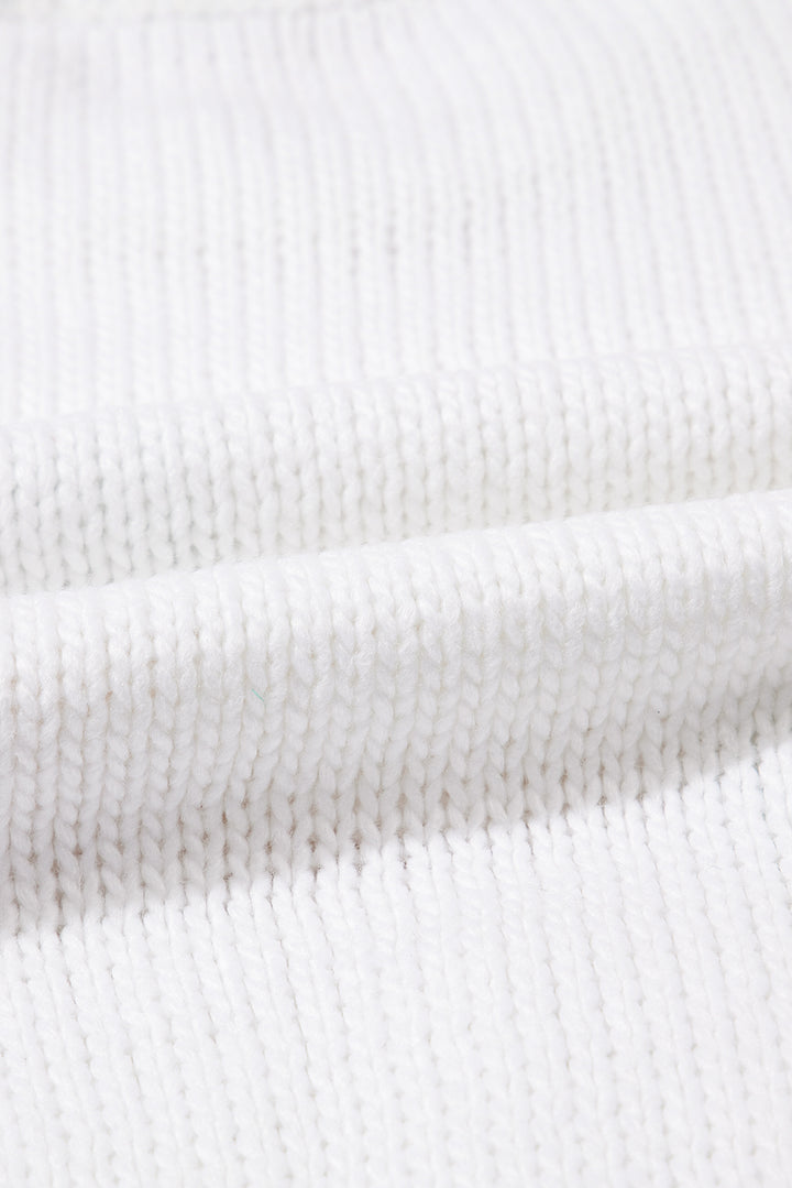 White Flower Graphic Colorblock Sleeve Crew Neck Sweater