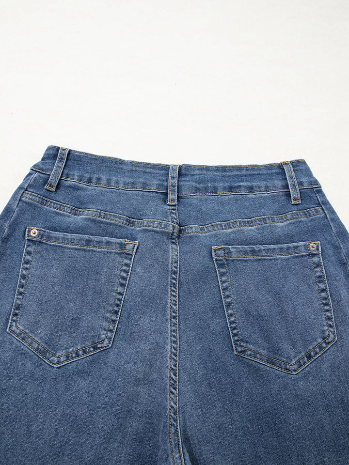Stitched Raw Hem Wide Leg Loose Jeans