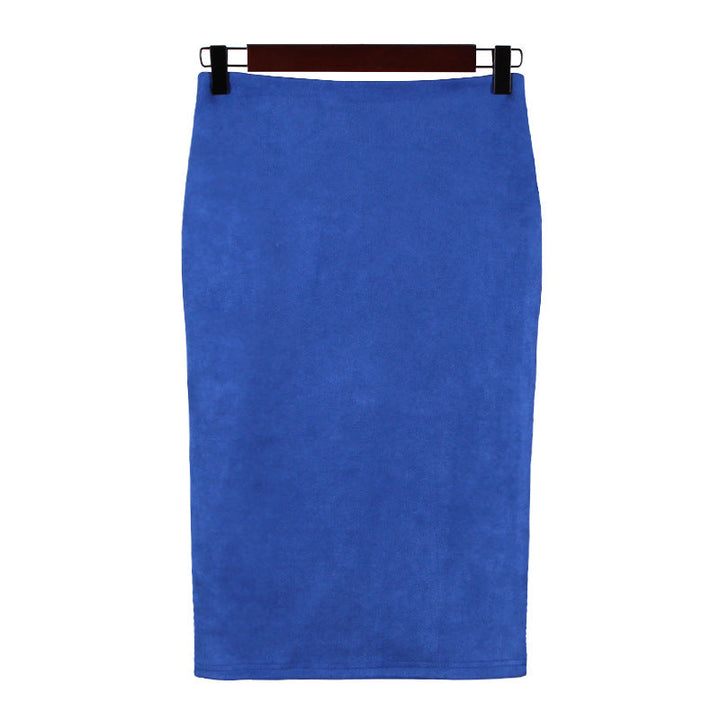 Solid Color Split Suede Skirt High Waist Slimming Sheath Skirt