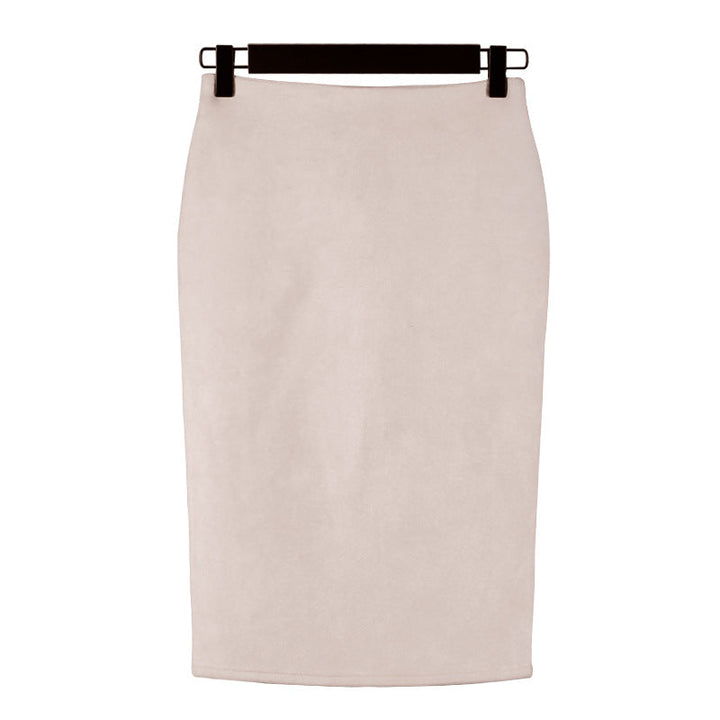 Solid Color Split Suede Skirt High Waist Slimming Sheath Skirt