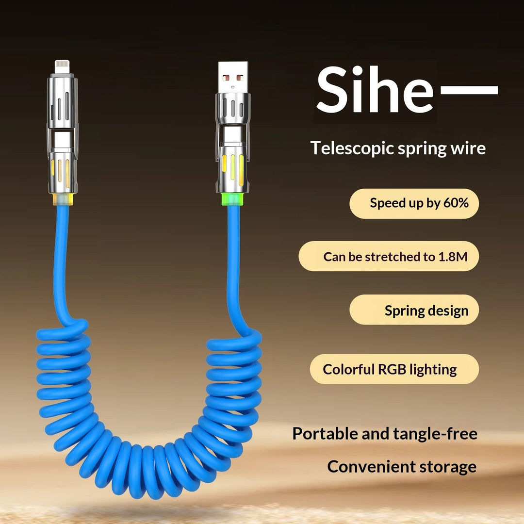 Phone Cable Spring Light Bar 4-in-1 65W Data Cable