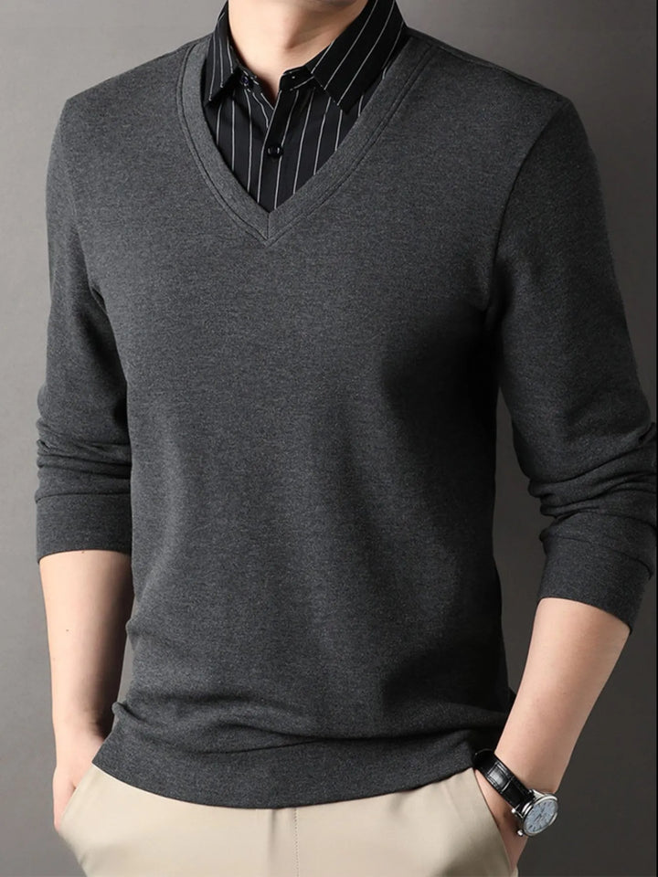 Men's Long Sleeve Striped Collar Polo