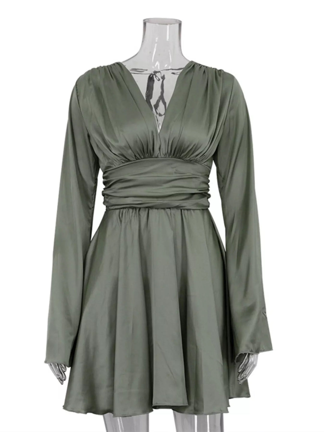 V-Neck Satin Mini Dress with Flowy Sleeves