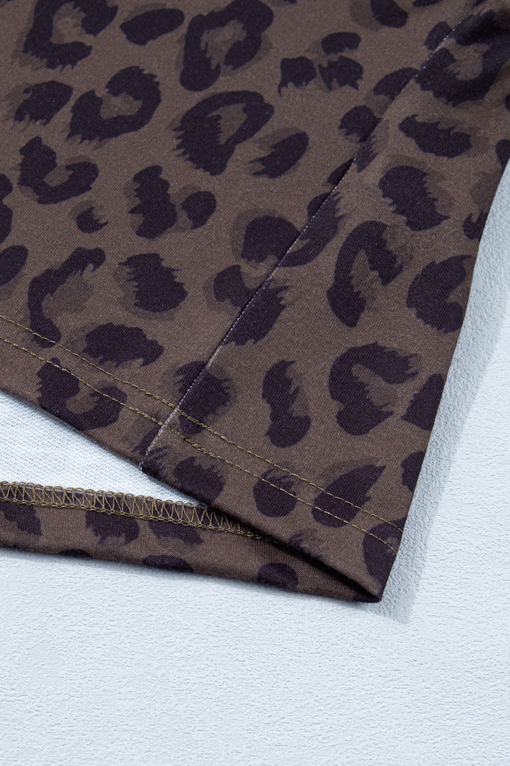 Brown V Neck Collar Leopard Printed 2pcs Short Set