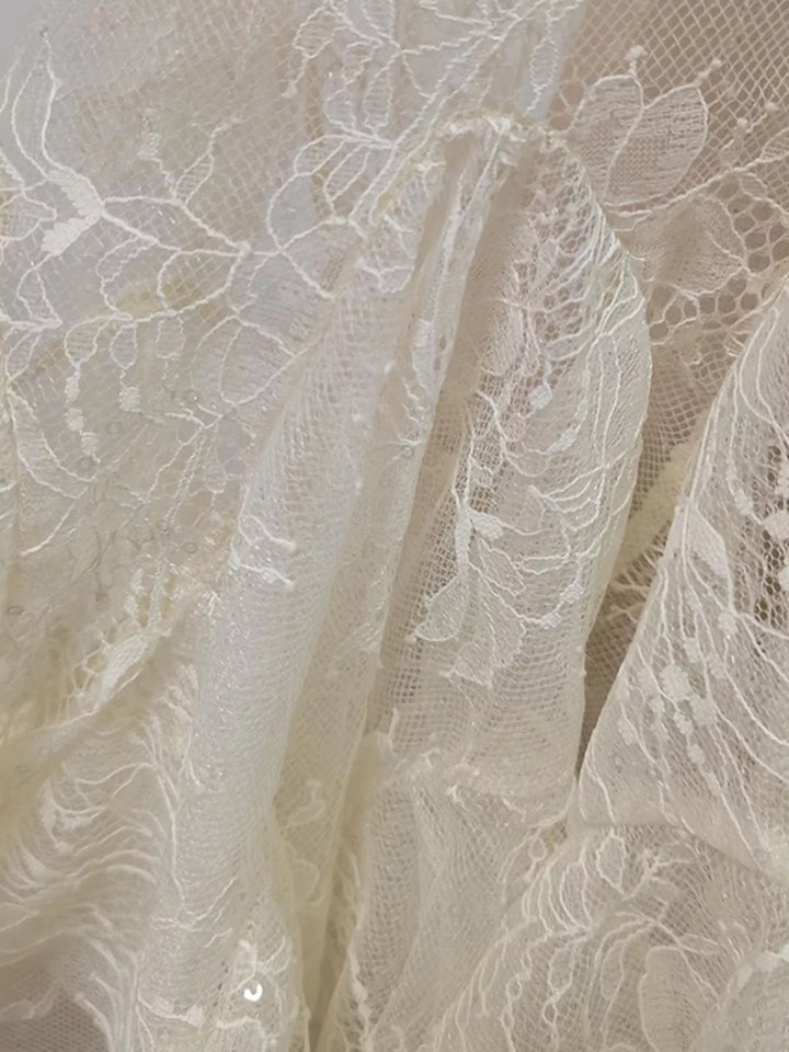 Ruffled Hem Lace Long Sleeve Dress