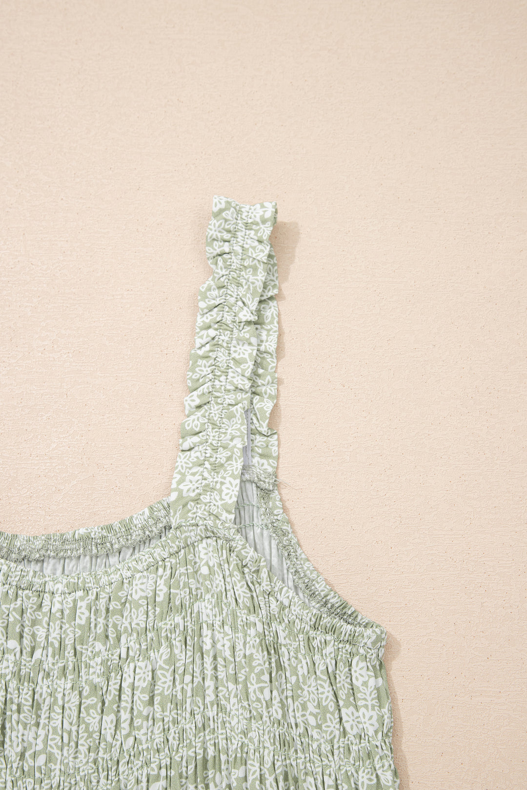 Green Smocked Bodice Square Neck Sleeveless Floral Jumpsuit