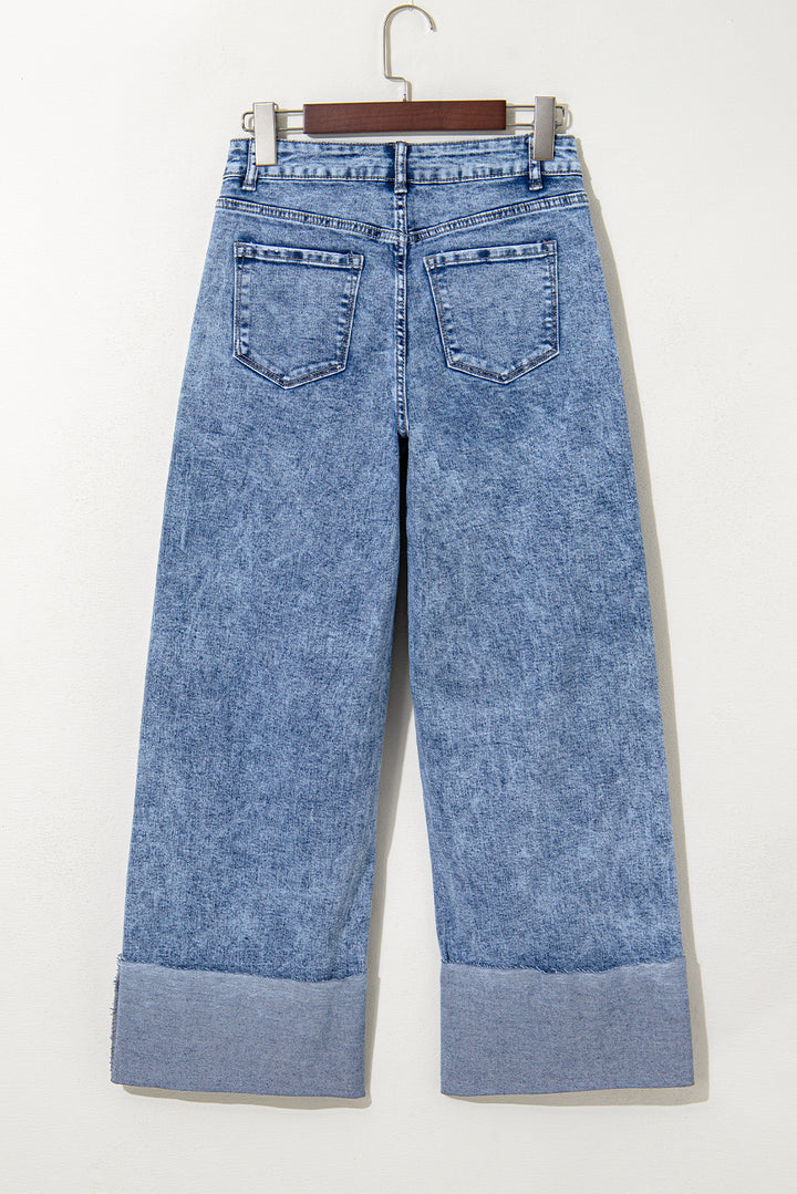 Ashleigh Blue Mineral Wash Bottom Cuff Distressed Wide Leg Jeans