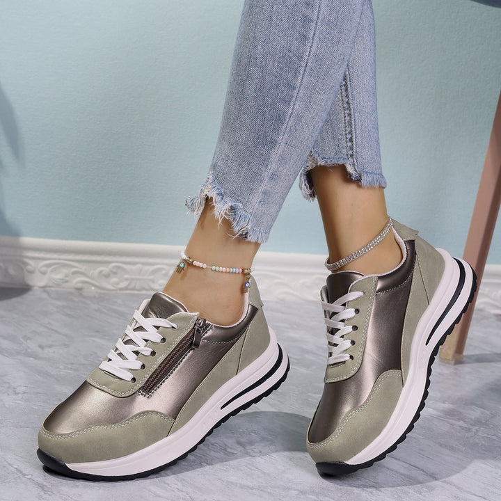 Zipper Detail Lace Up Sneakers