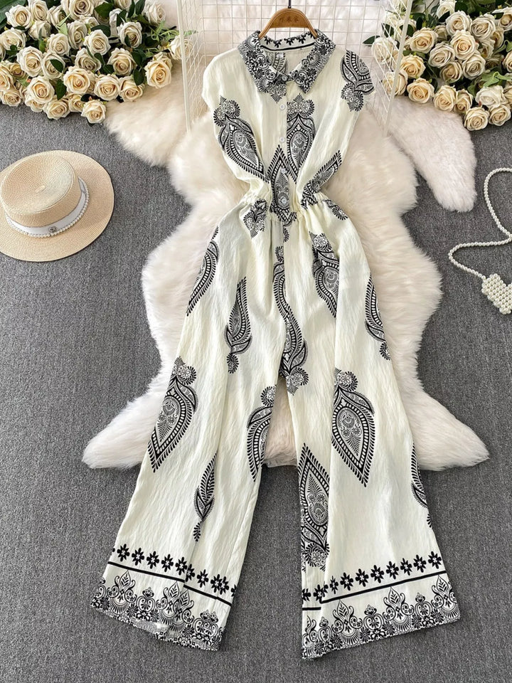 Button Front Wide Leg Jumpsuit