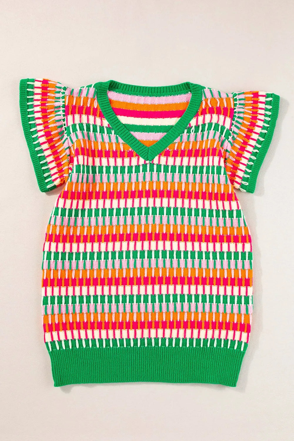 Contrast Striped V-Neck Knit Top