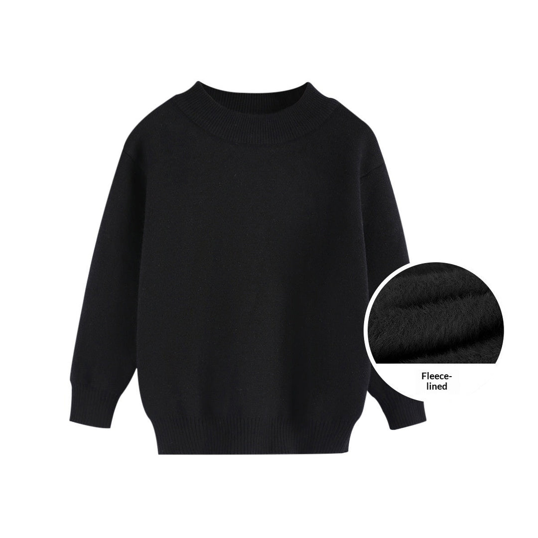 Childrens Fleece-lined White Sweater Mid-length For Fall And Winter