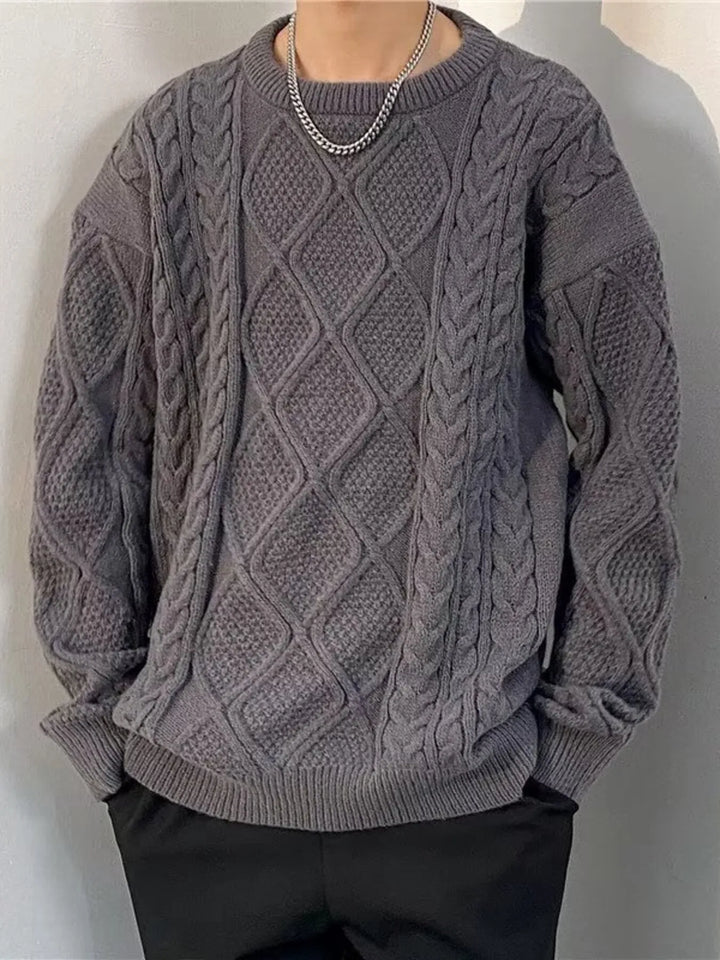 Men's Plus Size  Cable Knit Round Neck Sweater