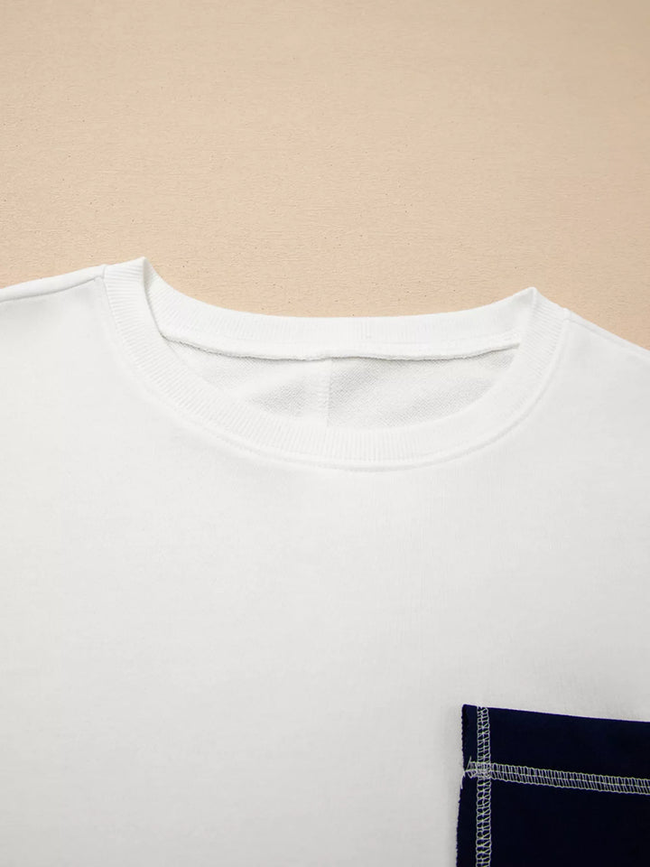 Exposed Seam Detail Color Block Patch Pocket Drop Shoulder Sweatshirt