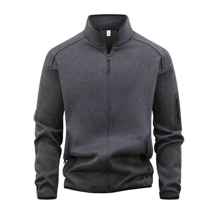 Zippered Pocket Long-sleeve Stand-collar Cardigan Sweatshirt