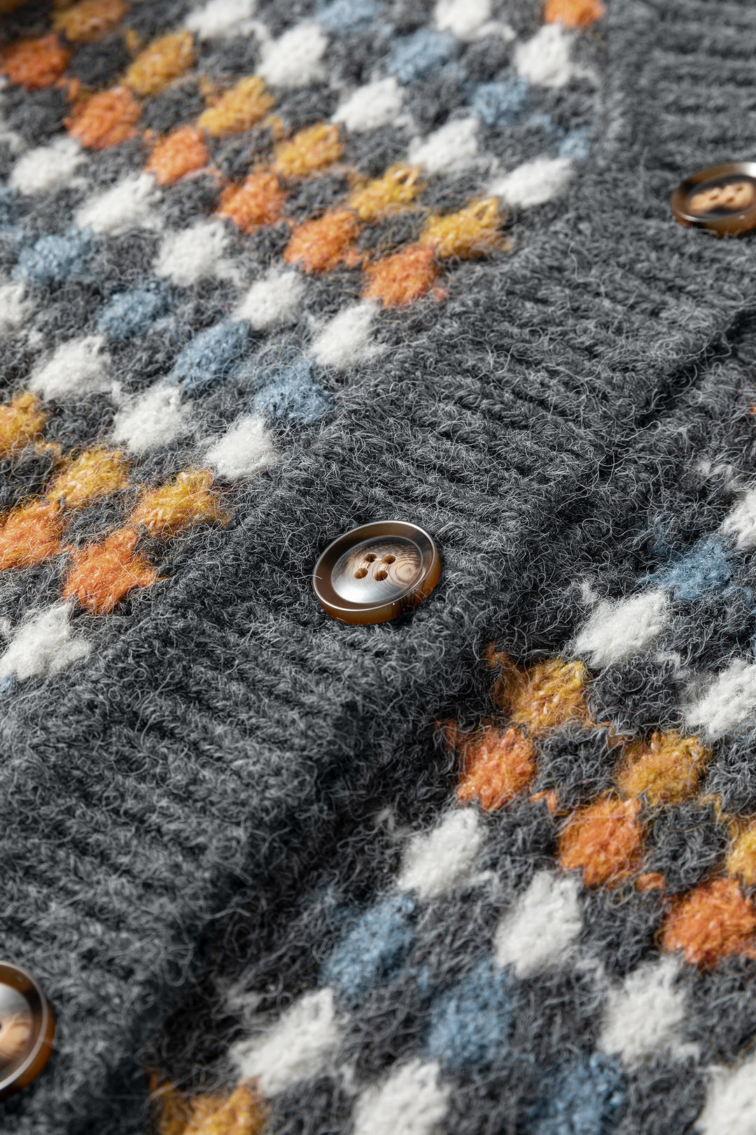 Gray Dotty Pattern Knit Button Front V Neck Sweater Cardigan