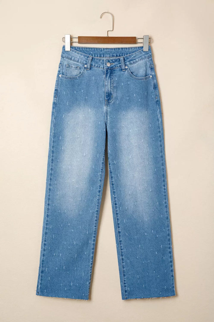 Distressed Detail Tummy Control Raw Hem Jeans