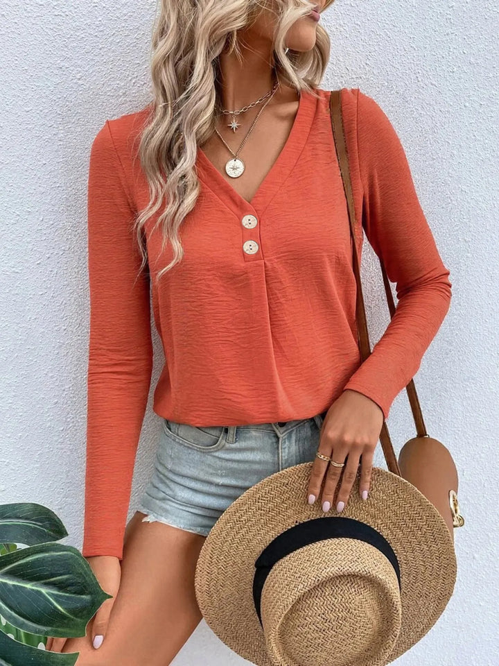 Full Size V-Neck Long Sleeve T-Shirt Plus Size