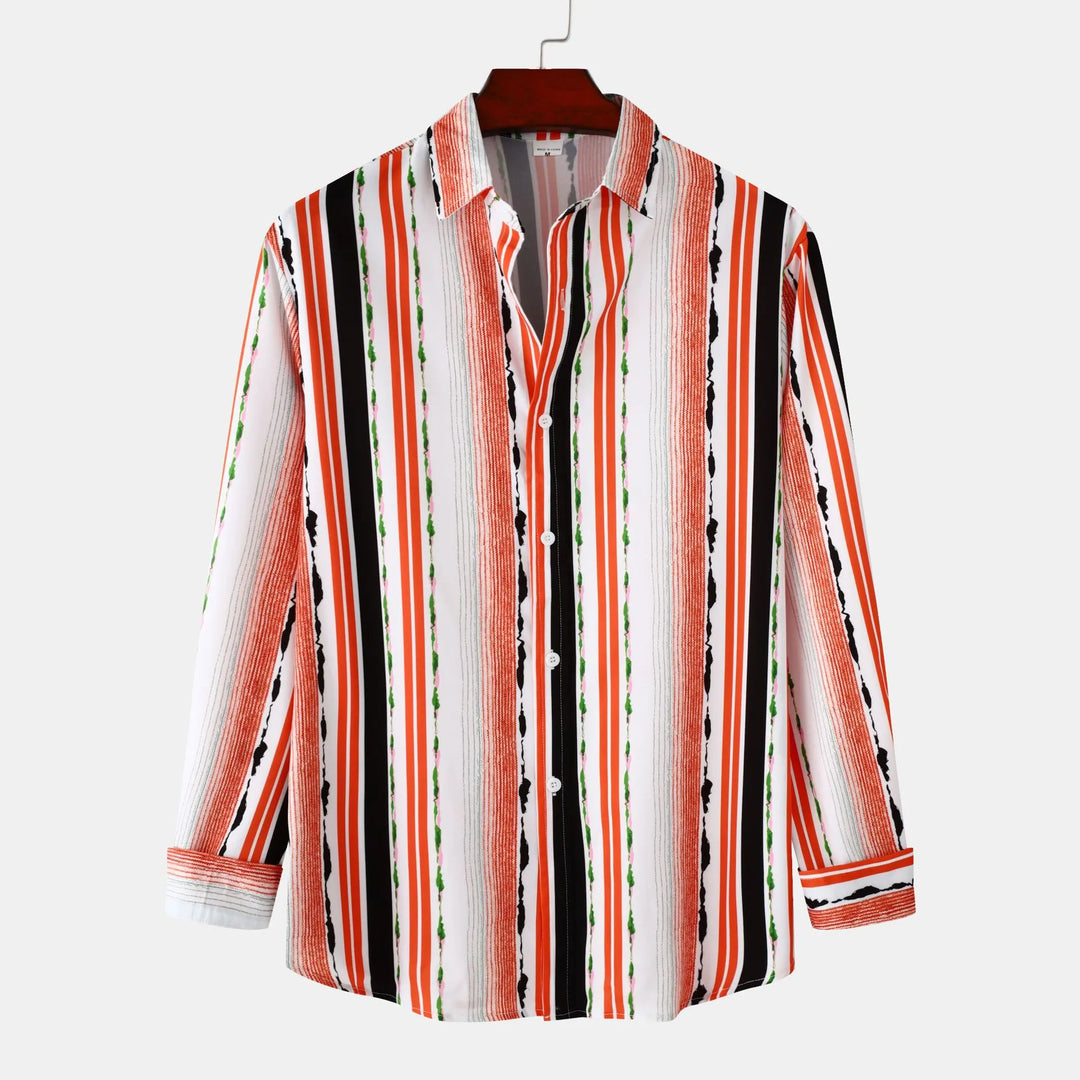 Men's Striped Long Sleeve Button-Up Shirt