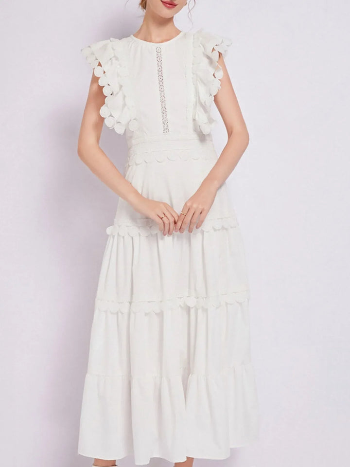 Sleeveless Ruffled Tiered Dress with Embroidered Trim