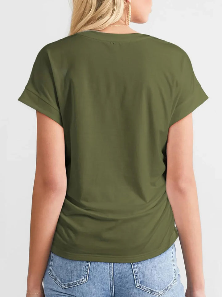 Ruched Round Neck Short Sleeve T-Shirt