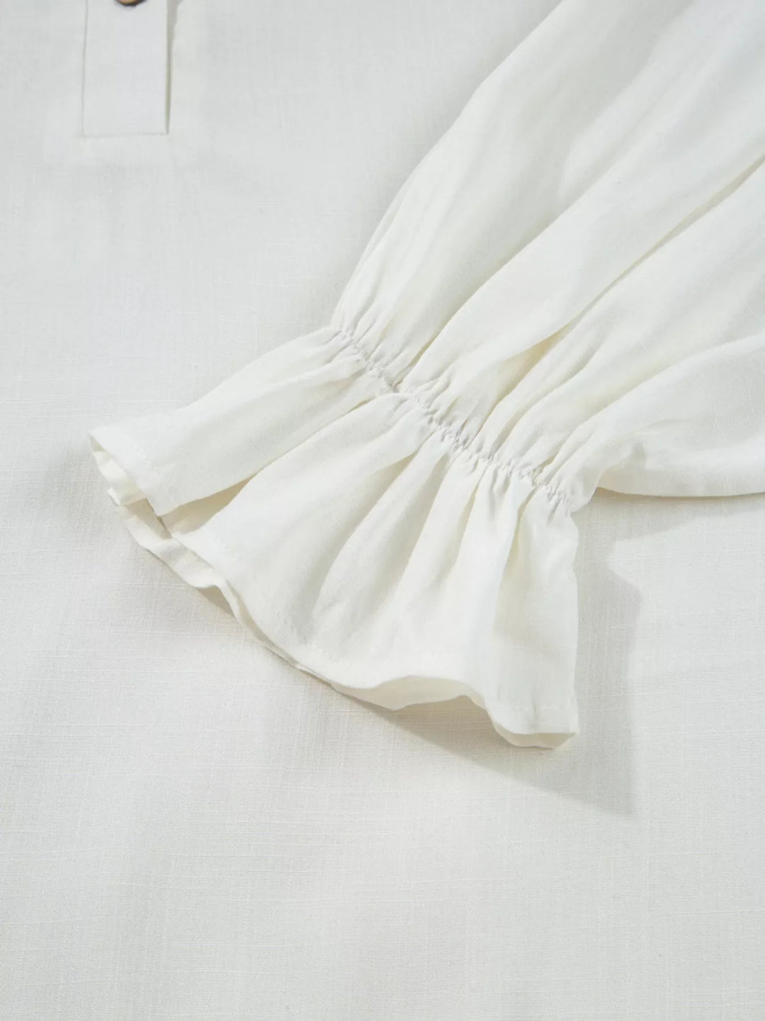 Ruffle Elastic Cuffs Puffy Long Sleeve Button Down Shirt
