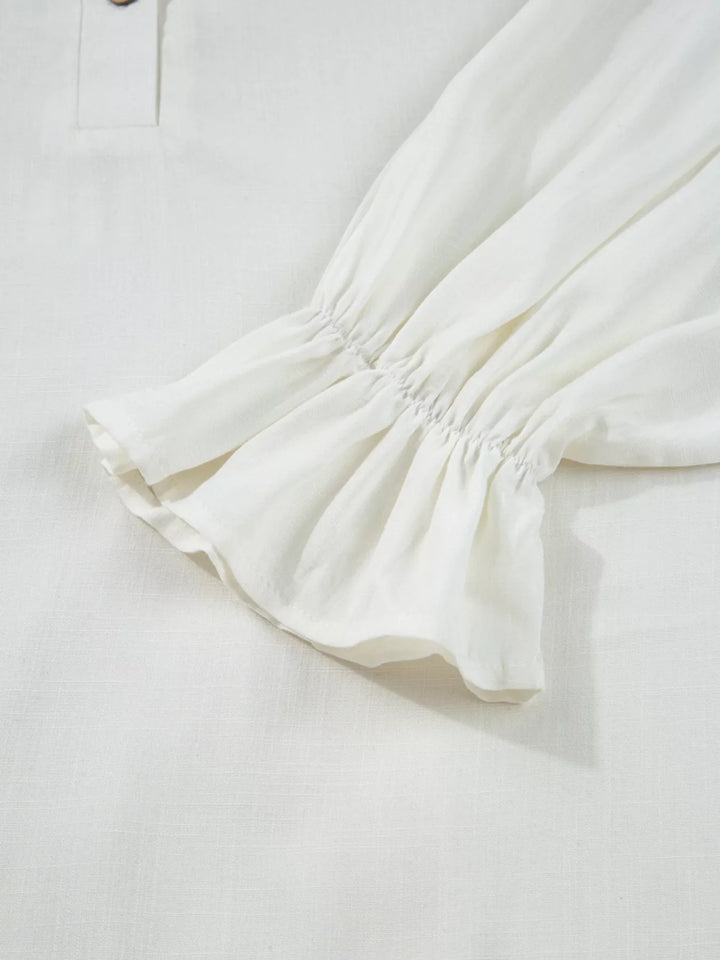 Ruffle Elastic Cuffs Puffy Long Sleeve Button Down Shirt