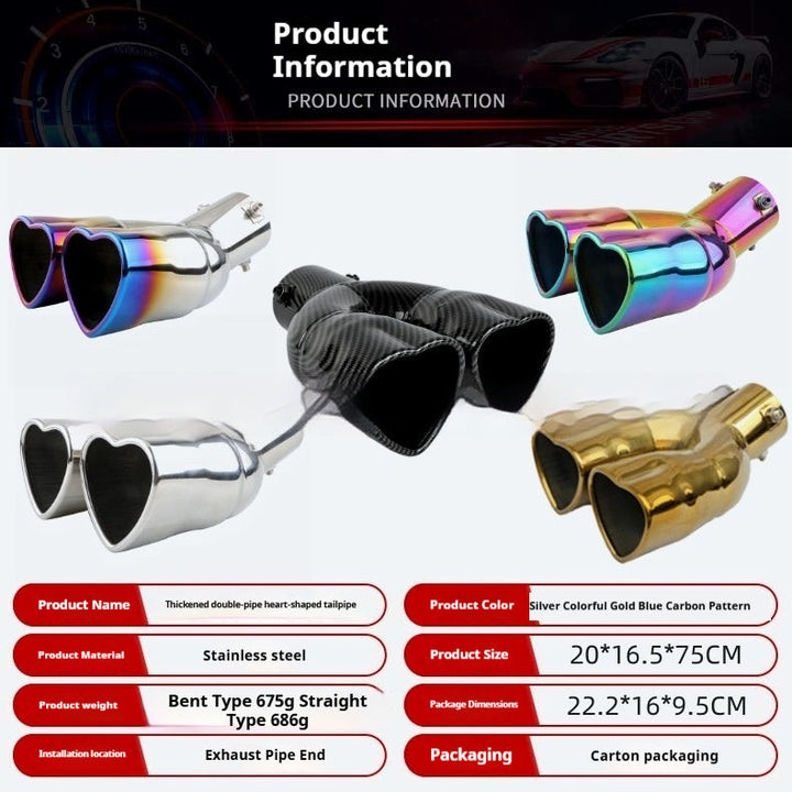 Single-out Double-tube Thickened Heart-shaped Exhaust Pipe, Personalized