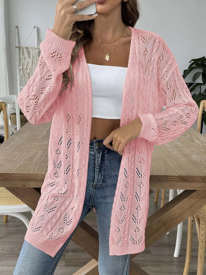 Openwork Open Front Knit Cardigan