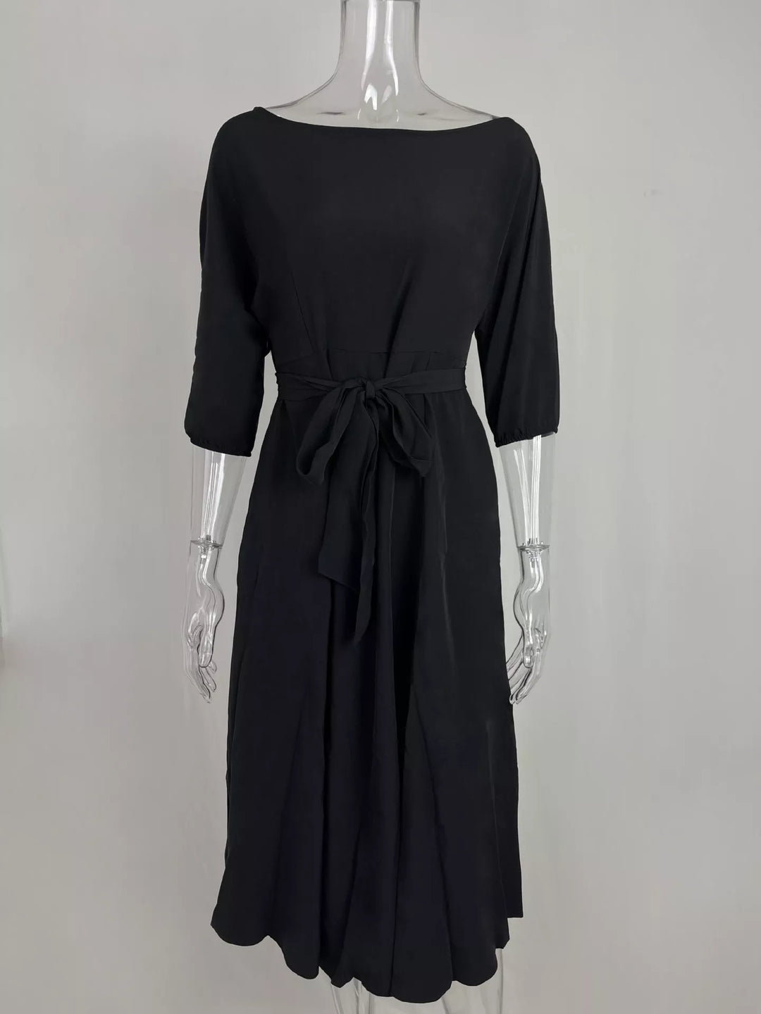 Boat Neck Tie Waist Dress