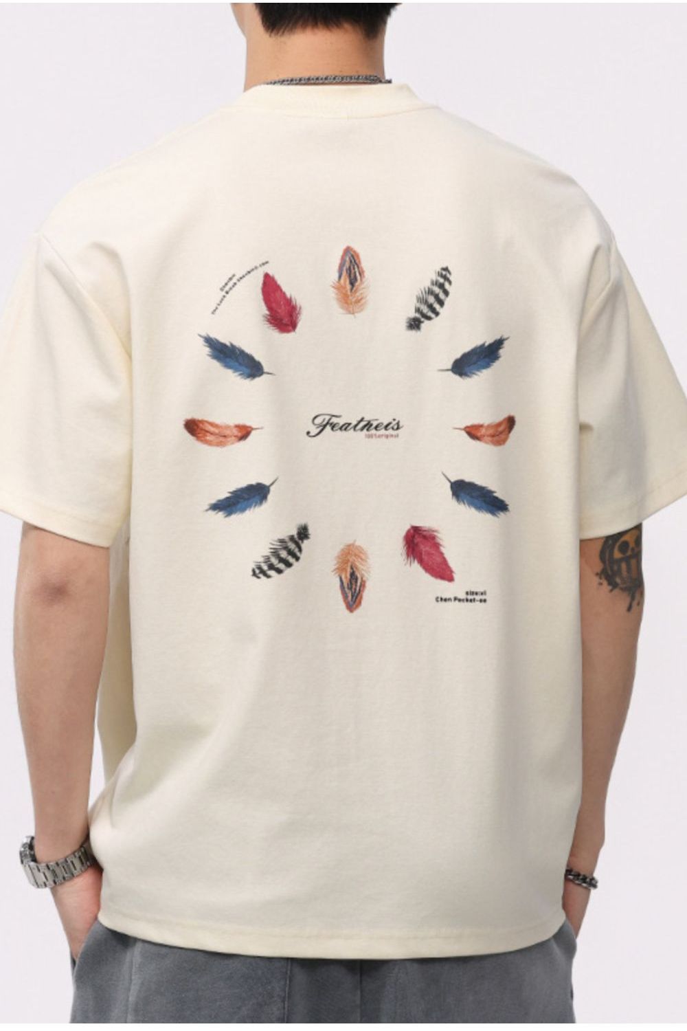 Men's Plus Size Feather Print Casual T-Shirt