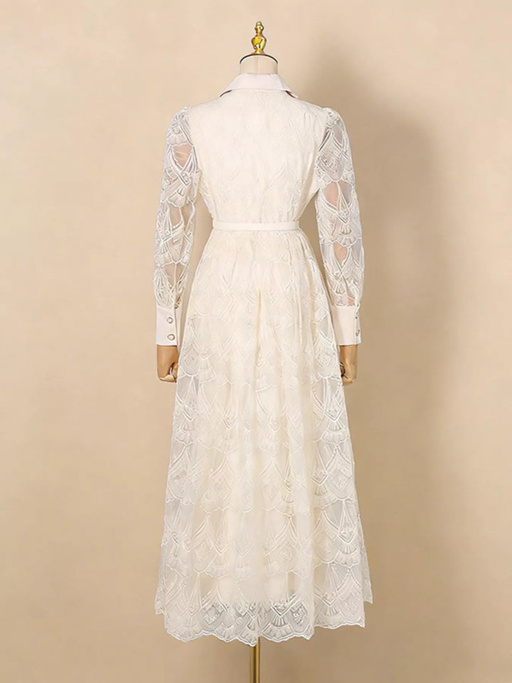 Lace Button Front Midi Dress