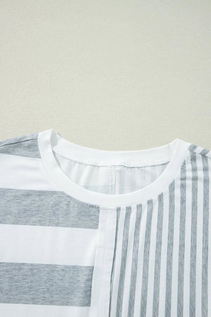 Stripe Mixed Short Sleeve Shift Mini Tee Dress