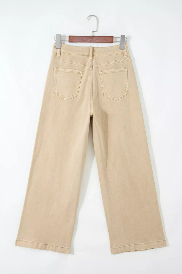 Solid Color Seamed Center Wide Leg Cropped Jeans