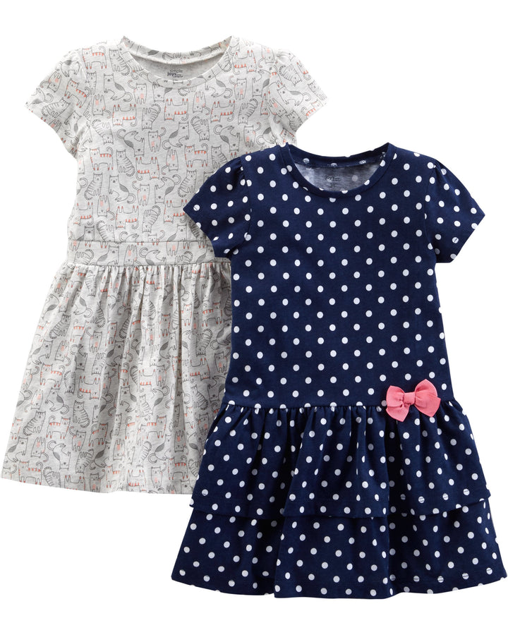 Girls Dress Set 2-Pack - Short Sleeve and Sleeveless Dresses