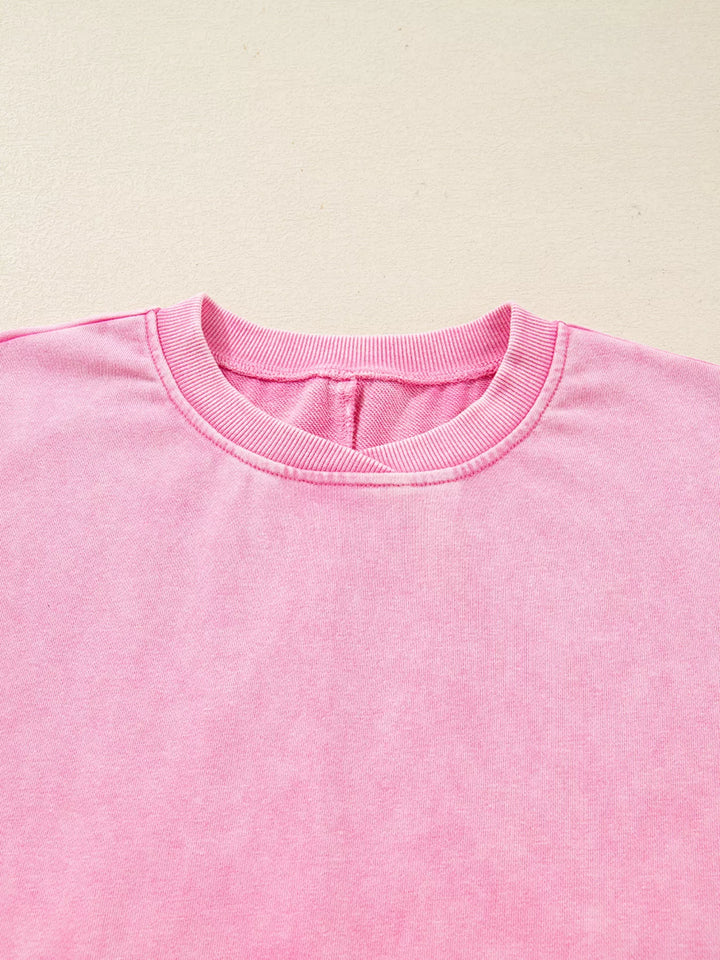 Mineral Wash Crossed Crew Neck Drop Shoulder Loose Sweatshirt