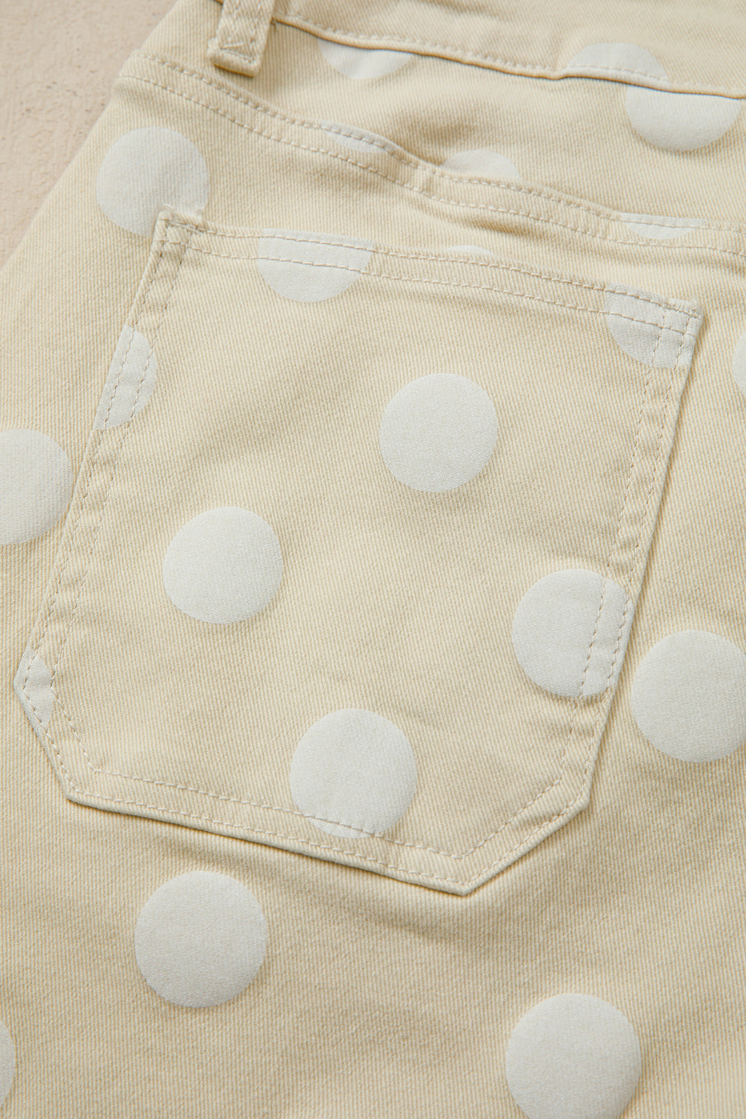 Khaki Polka Dot Print Raw Hem Shift Jeans