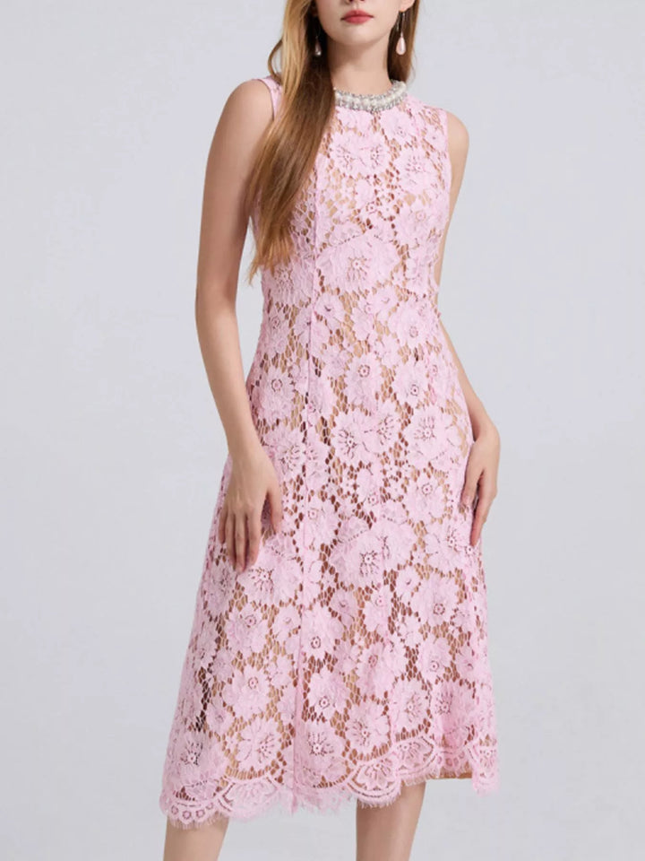 Pearl Neckline Sleeveless Lace Dress