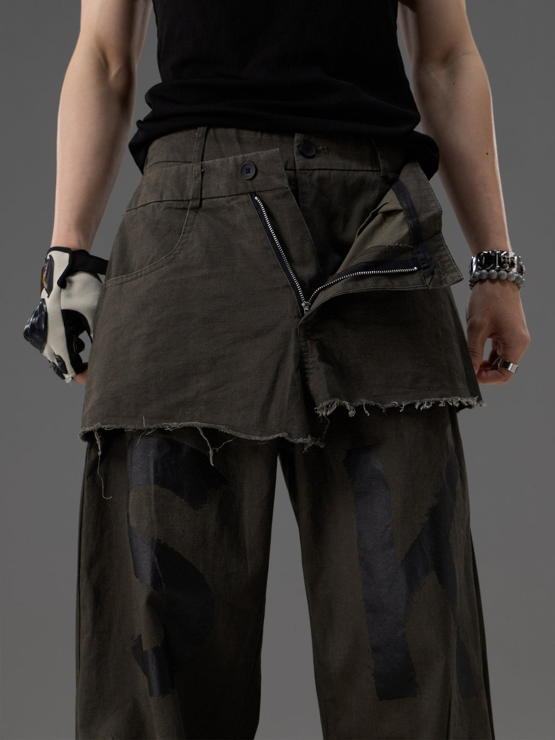 Mock-two-piece Design Straight-leg Workwear Pants
