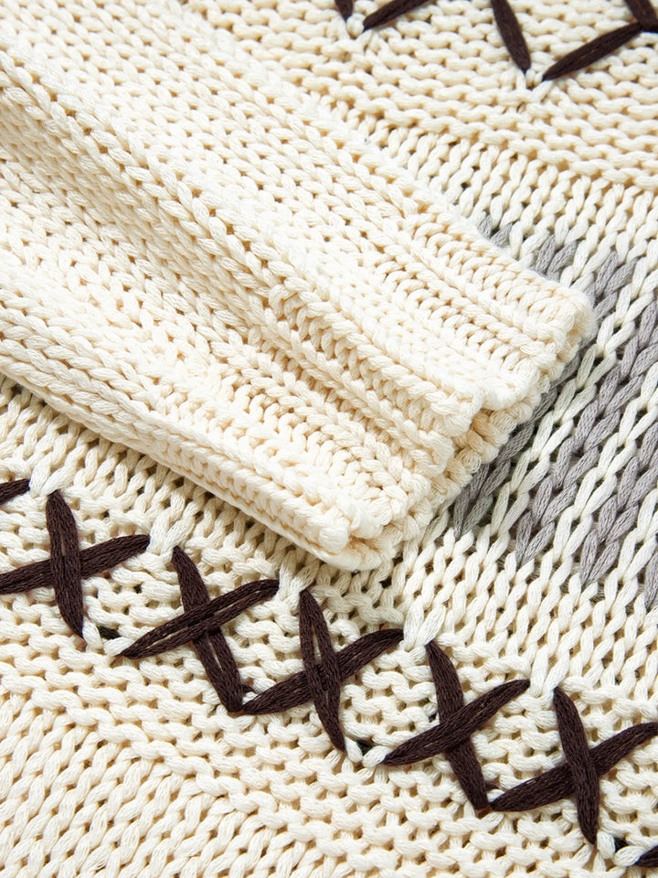 Contrast Stitch Detail V Neck Drop Shoulder Sweater