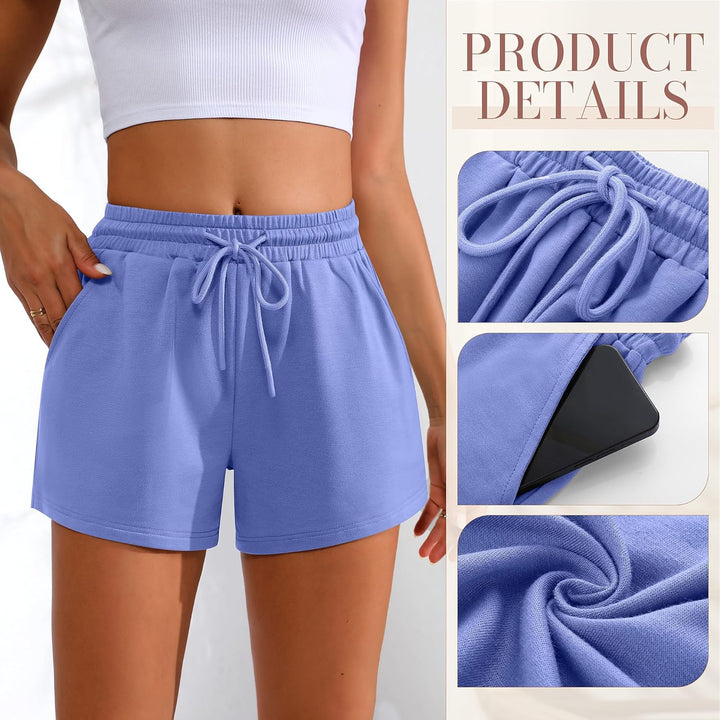 Women Sweat Shorts 3-Pack - High Waist Athletic Lounge Shorts with Pockets
