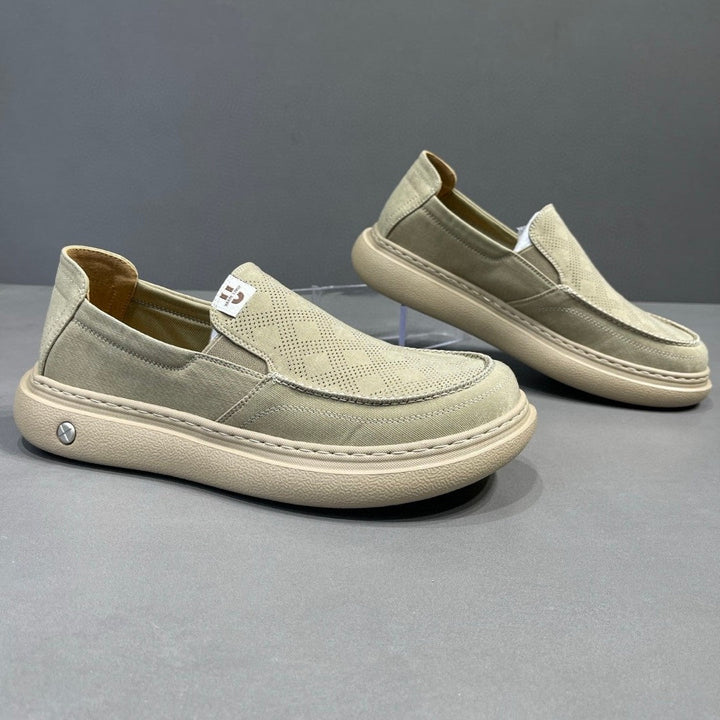 New Summer Men's Canvas Shoes, Thick Sole Light Skate Shoes, Wide Toe Casual Sneakers