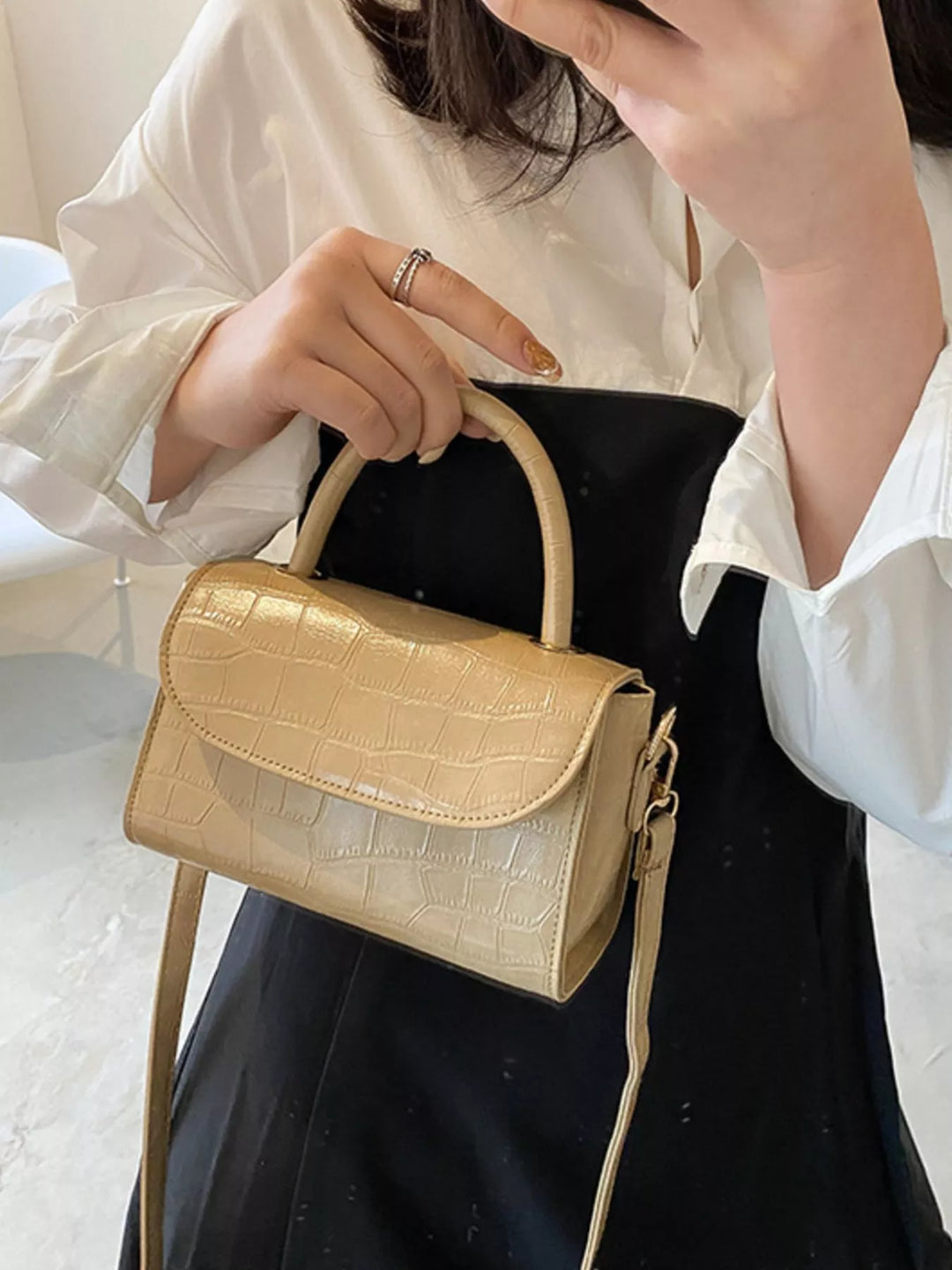 Crocodile Pattern Top Handle Crossbody Bag