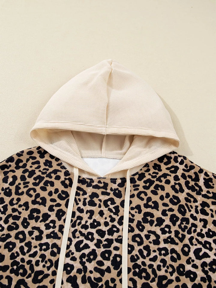 Leopard Print Long Sleeve Hoodie with Pocket