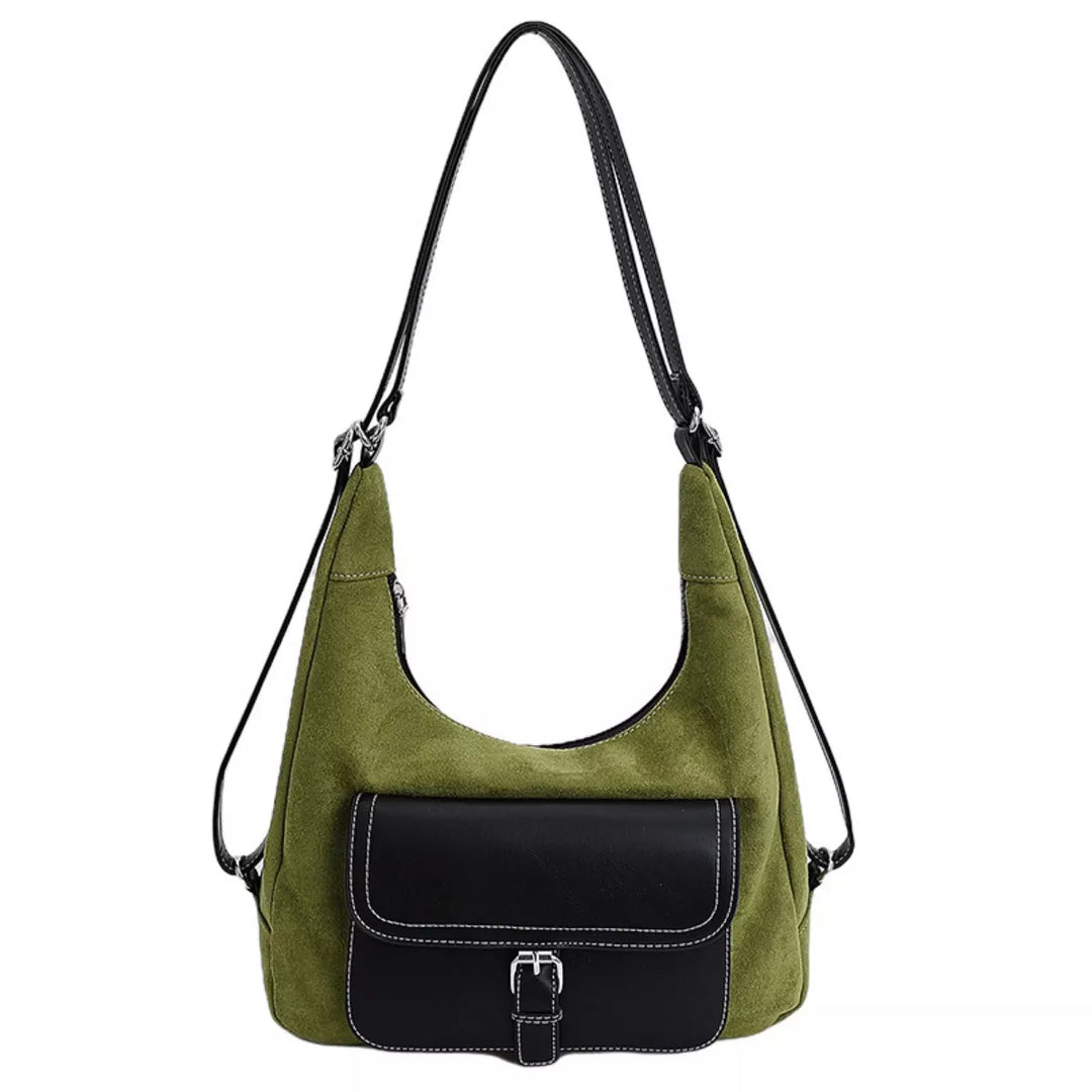 Suede Leather Convertible Backpack Bag with Front Pocket