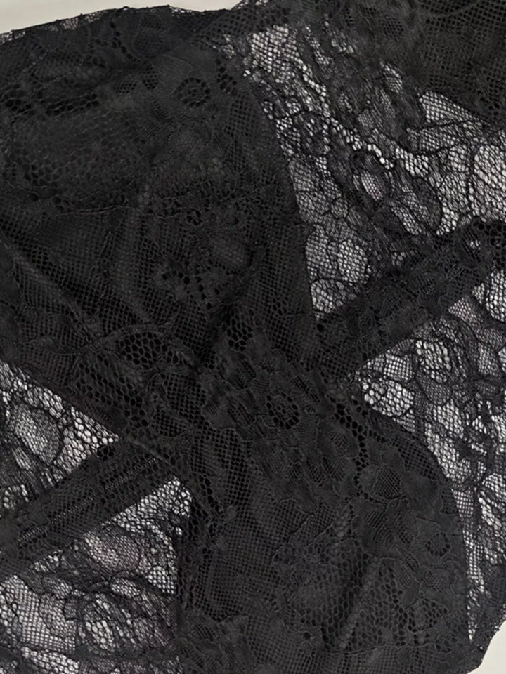 Lace Sheer Mock Neck Long Sleeve Maxi Dress