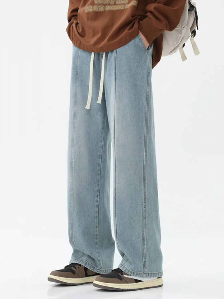 Men's Full Size Relaxed Fit Wide Leg Drawstring Jeans Plus Size