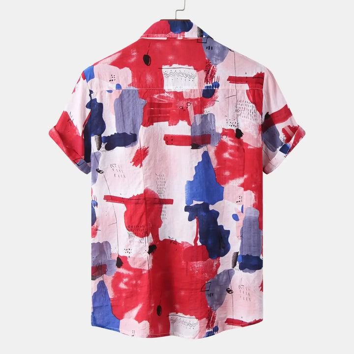 Men's Plus Size Abstract Print Short Sleeve Button-Up Shirt