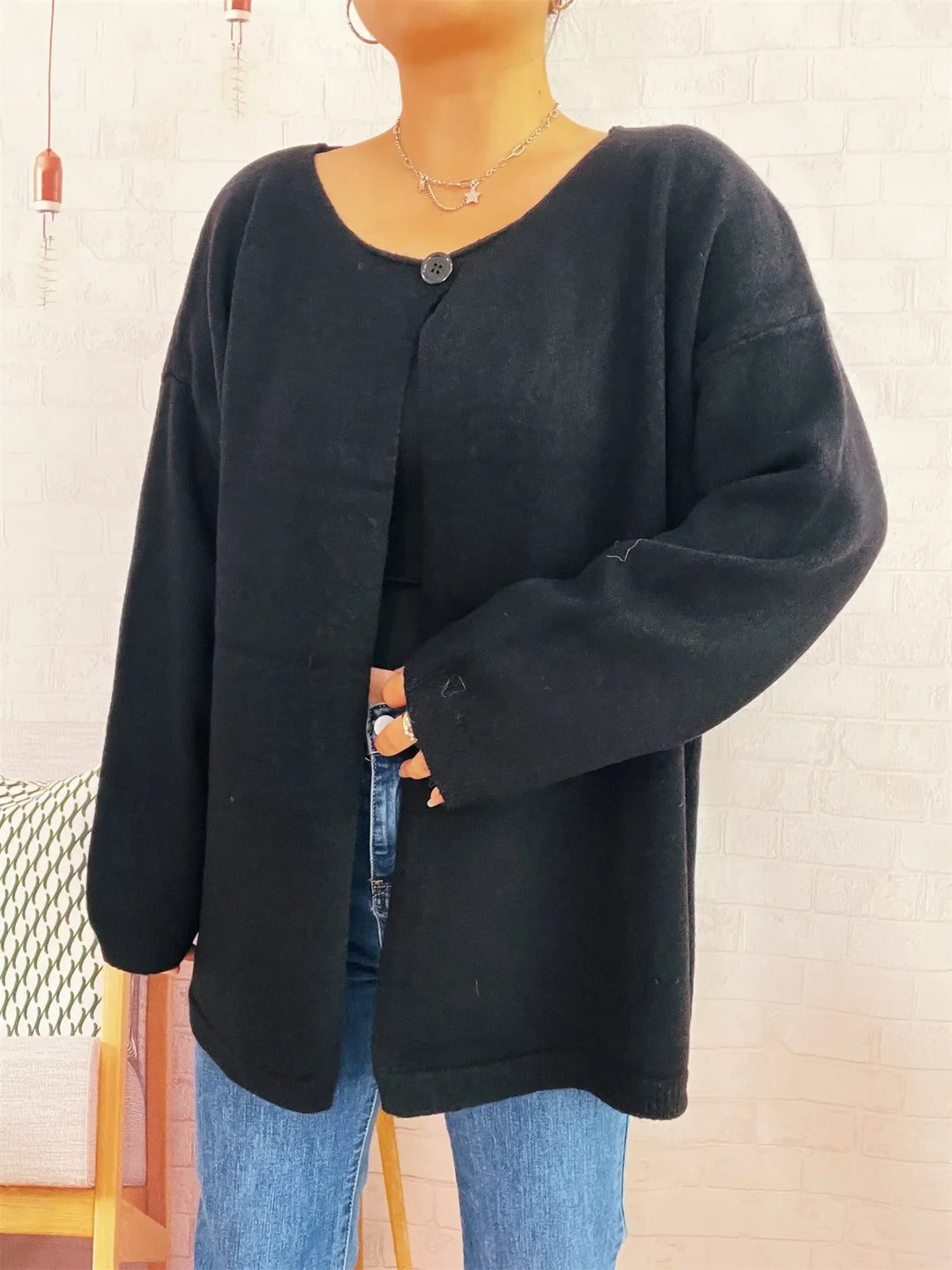 One Button Front Drop Shoulder Cardigan