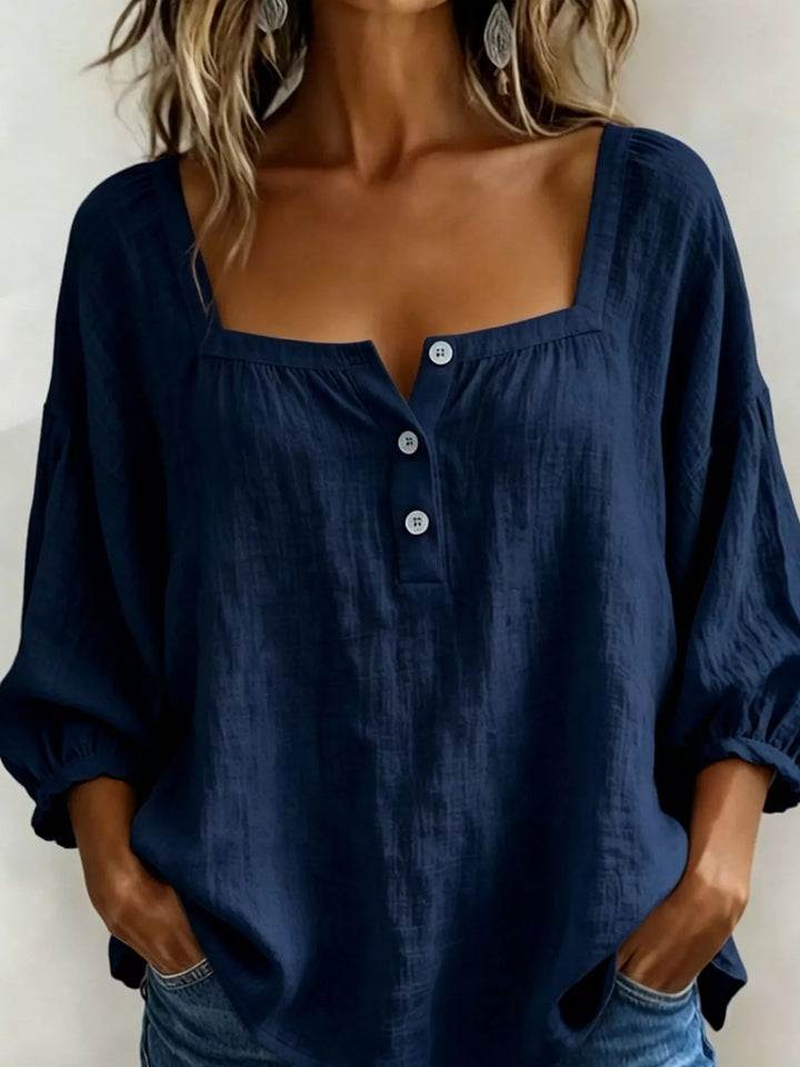 Full Size Square Neck Button Detail Blouse Plus Size