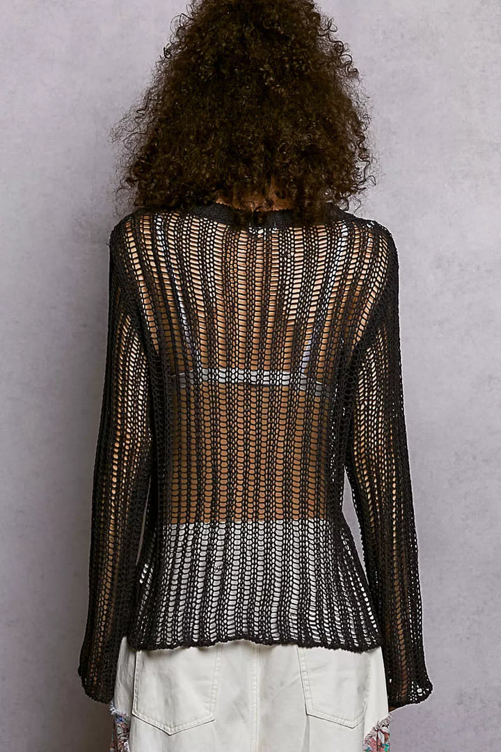 POL Openwork Round Neck Knit Cover Up